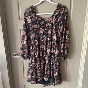 Madewell Black and Pink Floral Tunic